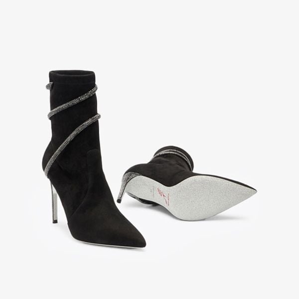Giày Boots Nữ Rene Caovilla Cleo Crystals Black Bootie 100 mm