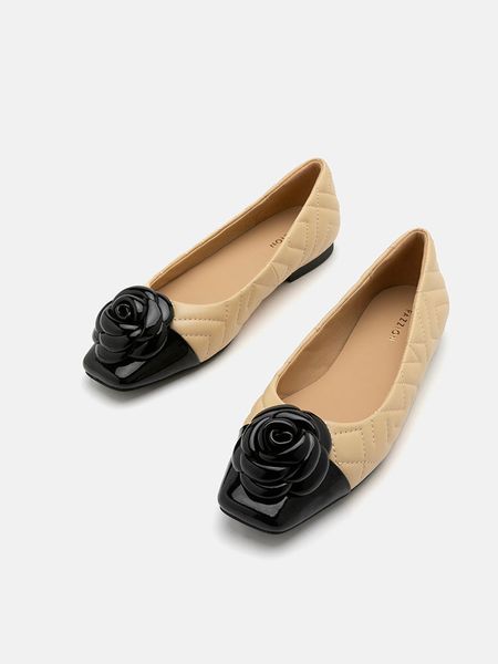 Giày Búp Bê Nữ Pazzion Floret Patent Toe Cap Quilted Flats