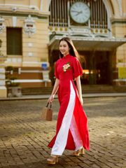 Áo Dài Nữ F2 Linen Đỏ Hồn Việt - Không Kèm Quần