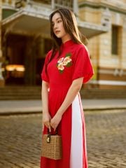 Áo Dài Nữ F2 Linen Đỏ Hồn Việt - Không Kèm Quần