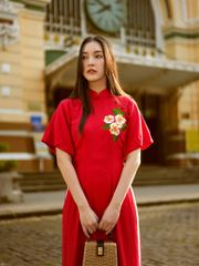 Áo Dài Nữ F2 Linen Đỏ Hồn Việt - Không Kèm Quần