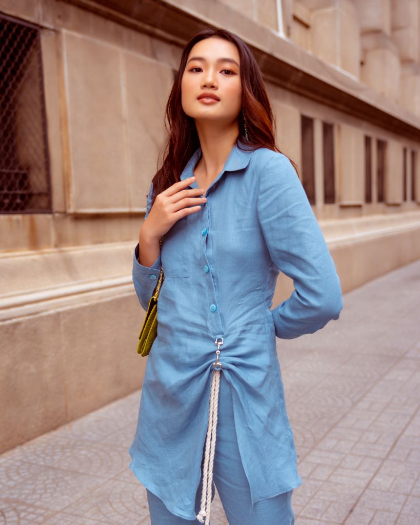 Áo Kiểu Linen F2 Xanh Biển Autumn Charm