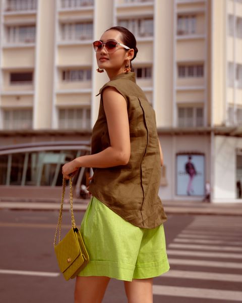 Áo Kiểu Linen F2 Rêu Đậm Autumn Charm
