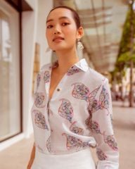 Áo Sơ Mi Linen F2 Trắng Họa Tiết Autumn Charm