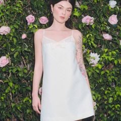 Đầm Nữ DOTTIE Hai Dây Vải Hiệu Ứng - Be - D0676