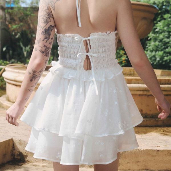 Đầm Nữ DOTTIE Ngắn Tùng Xoè Cổ Yếm - Trắng - D0680