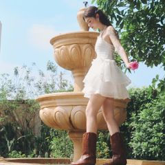 Đầm Nữ DOTTIE Ngắn Tùng Xoè Cổ Yếm - Trắng - D0680