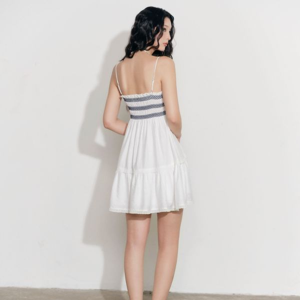 Đầm Nữ DOTTIE Ngắn Chạy Smocking Trang Trí - Trắng - D0697