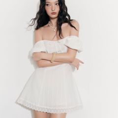 Đầm Nữ DOTTIE Tay Phồng Phối Vải - Trắng - D0700