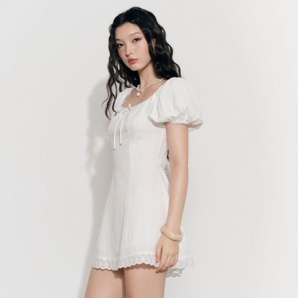 Đầm Nữ DOTTIE Tay Phồng Phối Vải - Trắng - D0700
