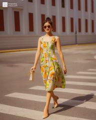 Đầm Nữ F2 Linen Cam Xanh Fall Muse