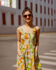 Đầm Nữ F2 Linen Cam Xanh Fall Muse
