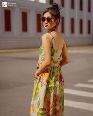 Đầm Nữ F2 Linen Cam Xanh Fall Muse