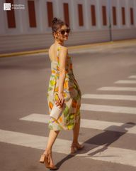 Đầm Nữ F2 Linen Cam Xanh Fall Muse