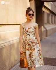 Đầm Nữ F2 Linen Kem Hoa Fall Muse