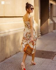Đầm Nữ F2 Linen Kem Hoa Fall Muse