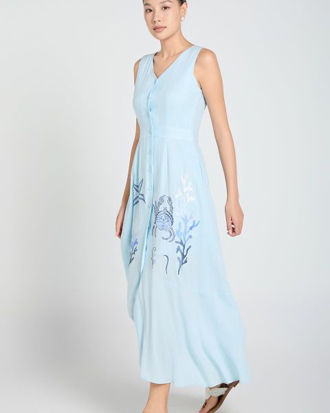 Đầm Nữ F2 Linen Xanh A Touch Of Effortless Elegance