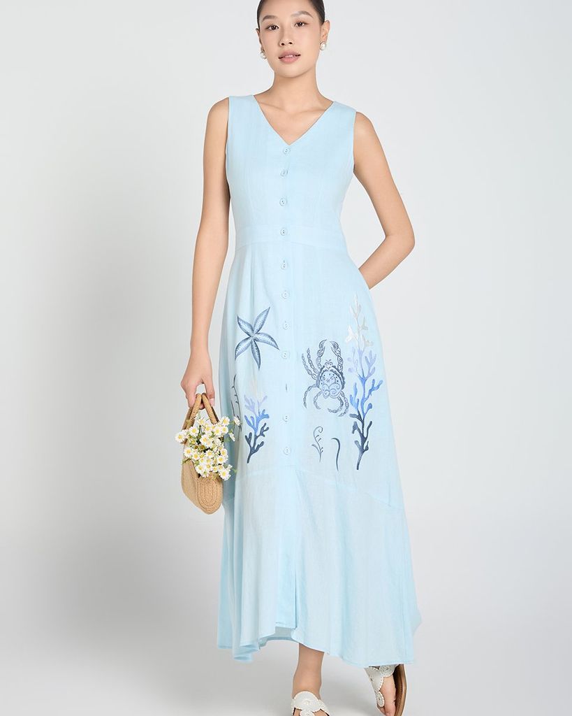 Đầm Nữ F2 Linen Xanh A Touch Of Effortless Elegance