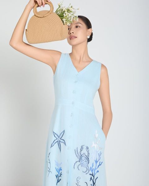 Đầm Nữ F2 Linen Xanh A Touch Of Effortless Elegance