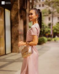 Đầm Nữ F2 Gấm Hồng Nhạt Fall Muse