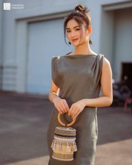 Đầm Nữ F2 Linen Rêu Đậm Fall Muse