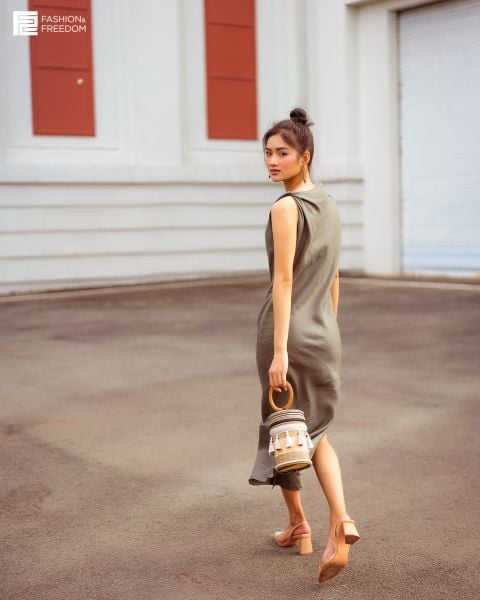 Đầm Nữ F2 Linen Rêu Đậm Fall Muse