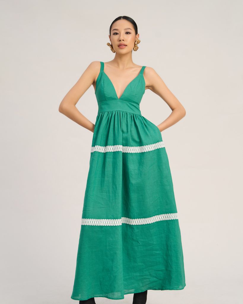 Đầm Nữ F2 Linen Xanh Lá The Art Of Styling