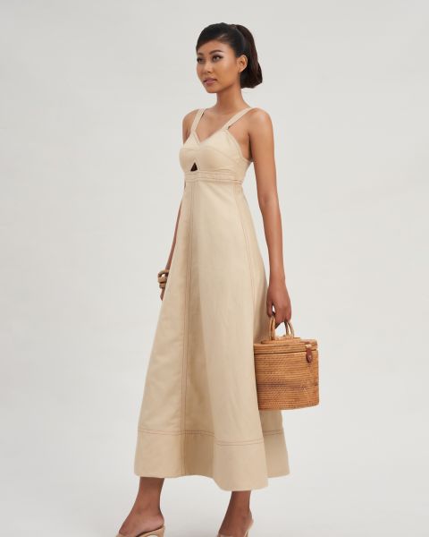 Đầm Linen Nữ F2 Kem Modern Women