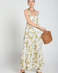 Đầm Nữ F2 Linen Trắng Hoa Xanh A Touch Of Effortless Elegance