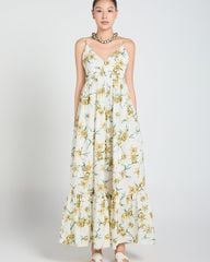 Đầm Nữ F2 Linen Trắng Hoa Xanh A Touch Of Effortless Elegance