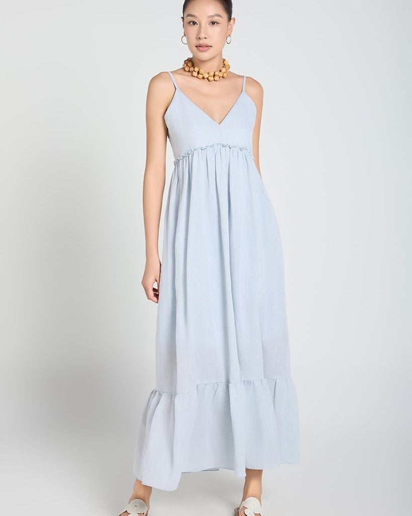 Đầm Nữ F2 Linen Xanh Nhạt A Touch Of Effortless Elegance