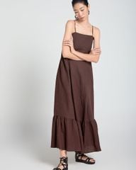 Đầm Nữ F2 Linen Nâu Đậm A Touch Of Effortless Elegance
