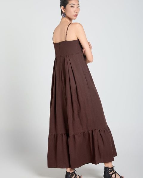 Đầm Nữ F2 Linen Nâu Đậm A Touch Of Effortless Elegance