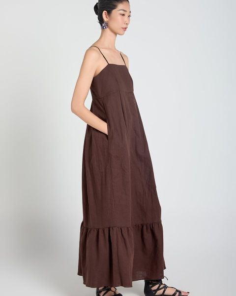 Đầm Nữ F2 Linen Nâu Đậm A Touch Of Effortless Elegance