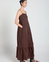 Đầm Nữ F2 Linen Nâu Đậm A Touch Of Effortless Elegance