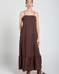Đầm Nữ F2 Linen Nâu Đậm A Touch Of Effortless Elegance