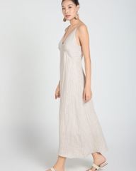 Đầm Nữ F2 Linen Kem Sọc A Touch Of Effortless Elegance