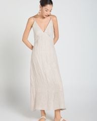 Đầm Nữ F2 Linen Kem Sọc A Touch Of Effortless Elegance