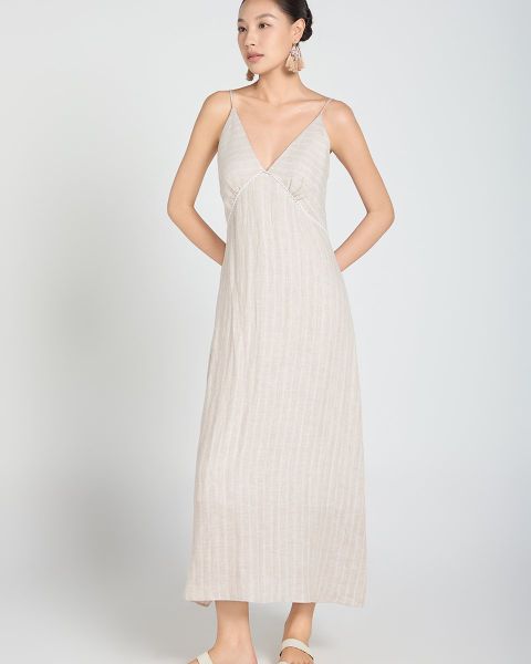 Đầm Nữ F2 Linen Kem Sọc A Touch Of Effortless Elegance