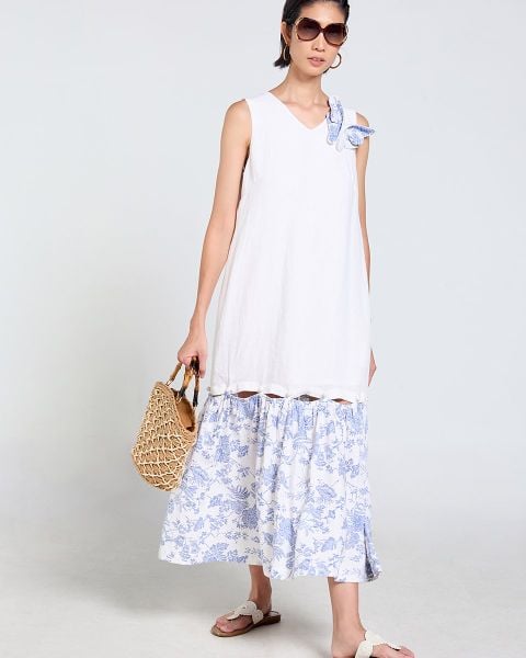 Đầm Nữ F2 Linen Nữ Trắng Tùng Tender Drit