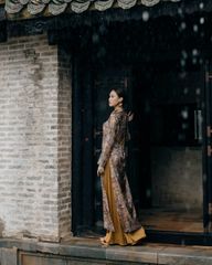 Quần Áo Dài Nữ F2 Lụa Vàng Đồng