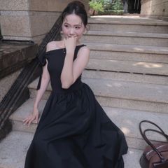 Đầm Nữ DOTTIE Midi Lệch Vai Phối Vải Poplin - D0679