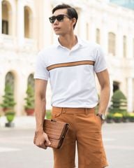 Áo Thun Nam Có Cổ Cotton Sọc Nâu