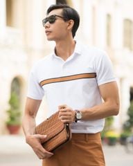 Áo Polo Nam Có Cổ Cotton Sọc Nâu