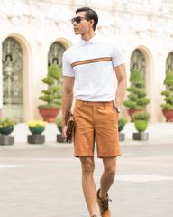 Áo Polo Nam Có Cổ Cotton Sọc Nâu