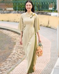 Áo Dài Nữ F2 Linen Xanh Ngọc Hòn Ngọc Viễn Đông - Không Kèm Quần