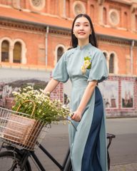 Áo Dài Nữ F2 Linen Xanh Mint Hòn Ngọc Viễn Đông - Không Kèm Quần