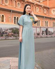 Áo Dài Nữ F2 Linen Xanh Mint Hòn Ngọc Viễn Đông - Không Kèm Quần