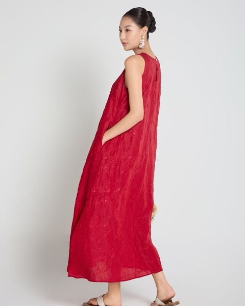 Đầm Nữ F2 Linen Đỏ A Touch Of Effortless Elegance