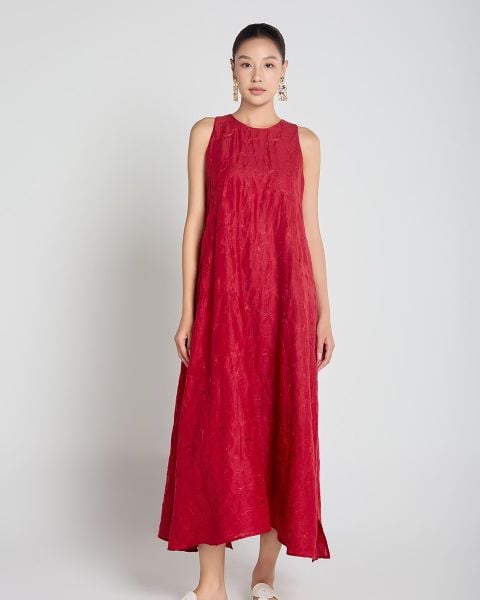 Đầm Nữ F2 Linen Đỏ A Touch Of Effortless Elegance